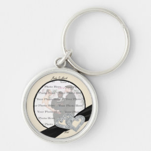 Elegant Diamond Black Ribbon Round Key Chain