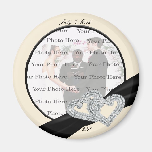 Elegant Diamond Black Ribbon Round Magnet (Front)