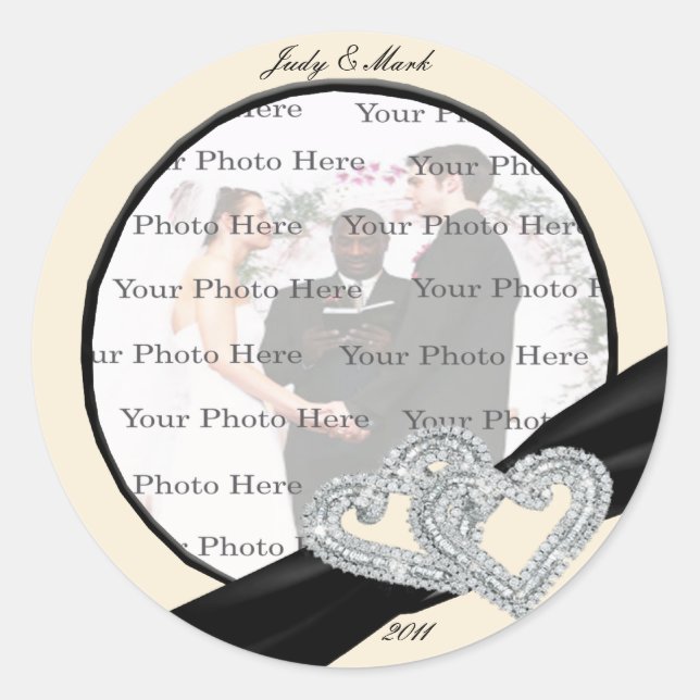 Elegant Diamond Black Ribbon Round Stickers (Front)