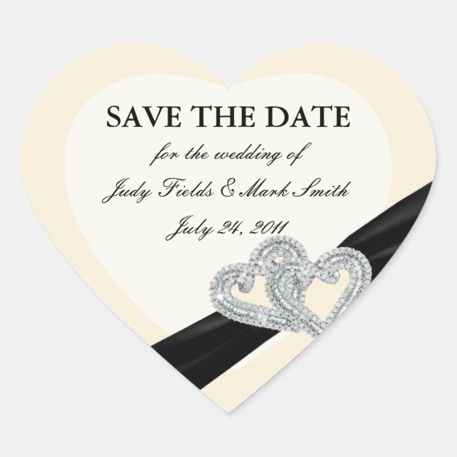 Elegant Diamond Black Ribbon Save The Date Sticker (Front)