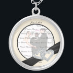 Elegant Diamond Black Ribbon Silver Round Necklace<br><div class="desc">Personalise this pretty necklace to have as wedding favours at your wedding reception or to have one yourself as a remembrance of your special day. This necklace is also the perfect gift for the bride at her bridal shower. Personalise by adding your photo, and changing the text in the fields...</div>