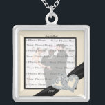 Elegant Diamond Black Ribbon SilverSquare Necklace<br><div class="desc">Personalise this pretty necklace to have as wedding favours at your wedding reception or to have one yourself as a remembrance of your special day. This necklace is also the perfect gift for the bride at her bridal shower. Personalise by adding your photo, and changing the text in the fields...</div>