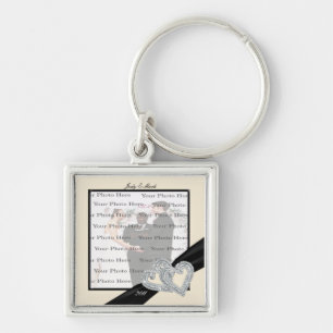 Elegant Diamond Black Ribbon Square Key Chain