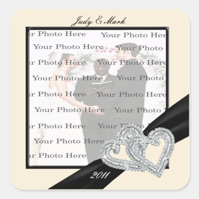 Elegant Diamond Black Ribbon Square Stickers (Front)