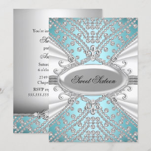 Elegant Diamond Blue Sweet 16 Party Invite
