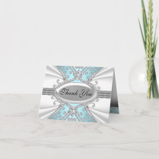 Elegant Diamond Blue Thank You Card (Front)