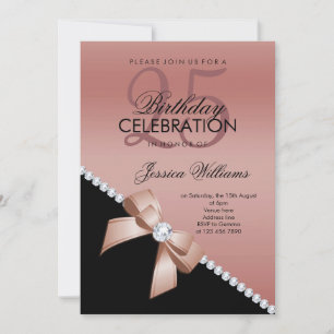 Elegant Diamond Bow, Rose Gold & Black Birthday Invitation