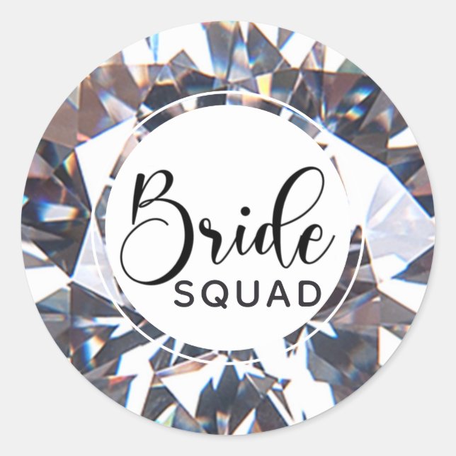 Elegant Diamond Bride Squad Classic Round Sticker (Front)