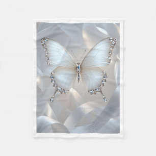 Elegant Diamond Crystal Butterfly White Silk Fleec Fleece Blanket