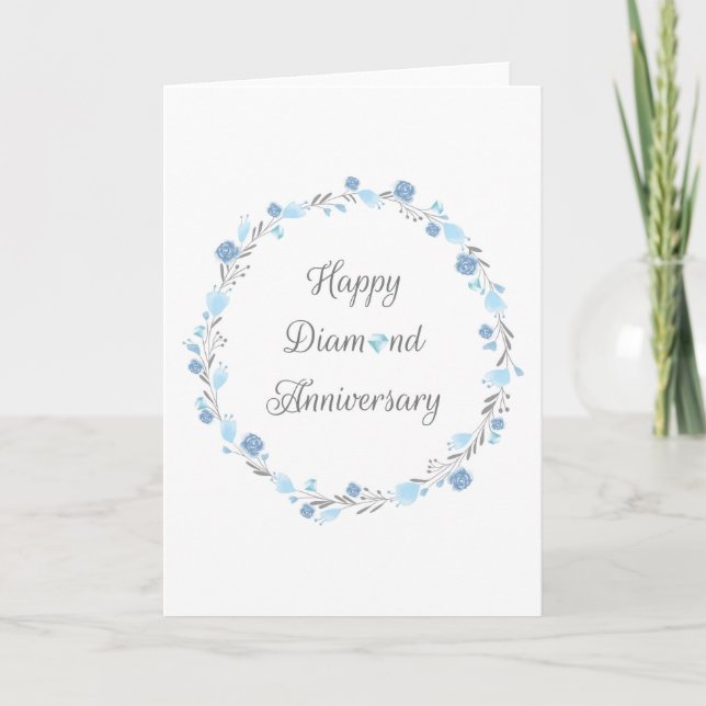 Elegant Diamond Floral Anniversary 60 Years Card (Front)