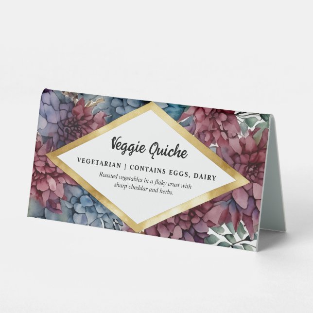 Elegant Diamond Floral Buffet Food Label Caterers  (Front)