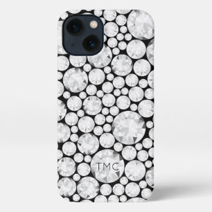 Elegant Diamond Gemstones Grey White Black Tech iPhone 13 Case