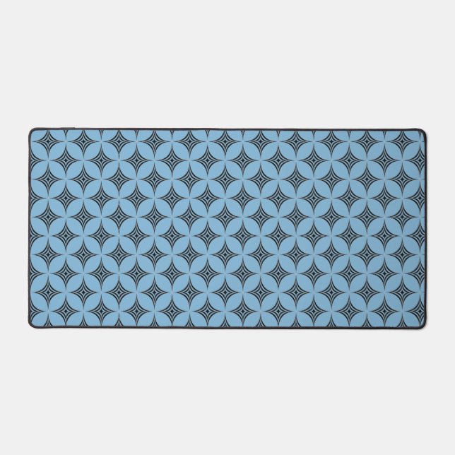 Elegant Diamond Geometric Pattern on Sky Blue Desk Mat (Front)