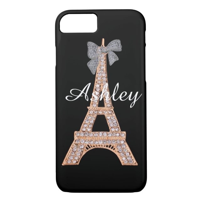 Elegant Diamond & Gold Eiffel Tower iPhone 7 case (Back)