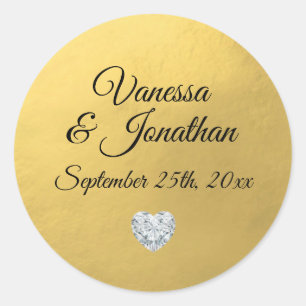 Elegant Diamond Heart Gold Foil Wedding Seals