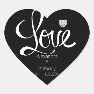 Elegant Diamond Heart LOVE Black Wedding Seals
