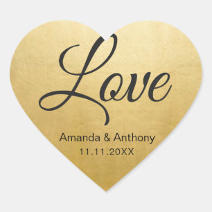 Elegant Diamond Heart LOVE Gold Foil Wedding Seals
