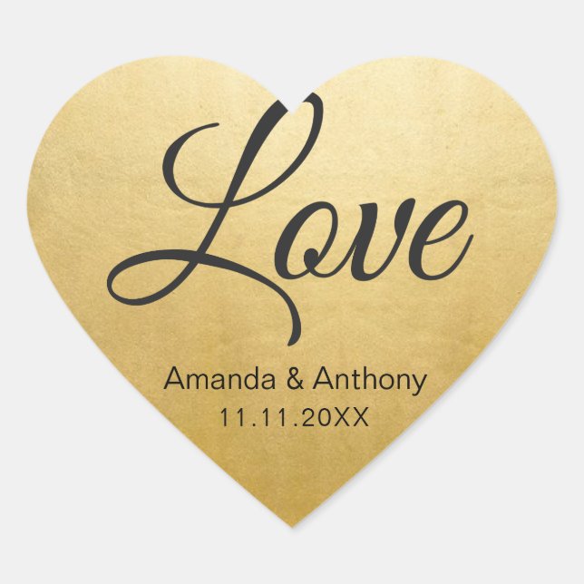 Elegant Diamond Heart LOVE Gold Foil Wedding Seals (Front)