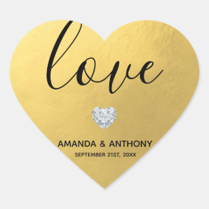 Elegant Diamond Heart LOVE Gold Foil Wedding Seals