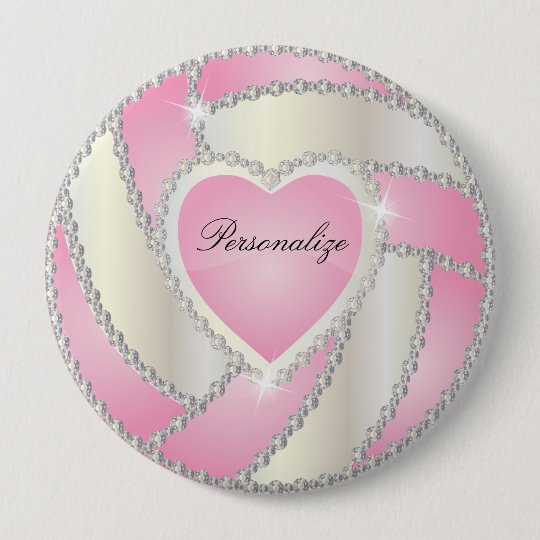 Elegant Diamond Heart Pink Volleyball 10 Cm Round Badge