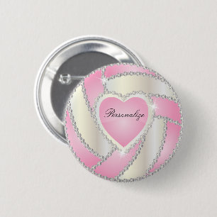 Elegant Diamond Heart Pink Volleyball 6 Cm Round Badge