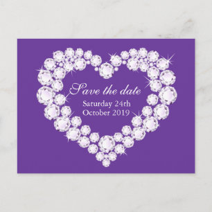 Elegant diamond heart save the date purple announcement postcard