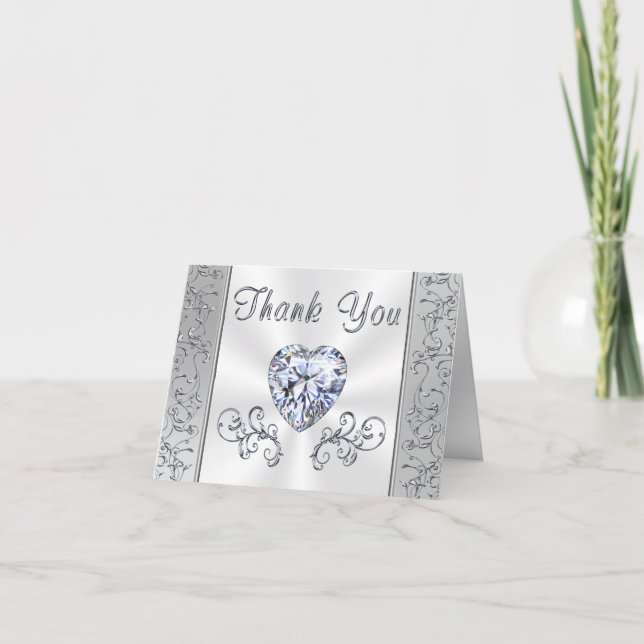 Elegant Diamond Heart Wedding Thank You Cards (Front)