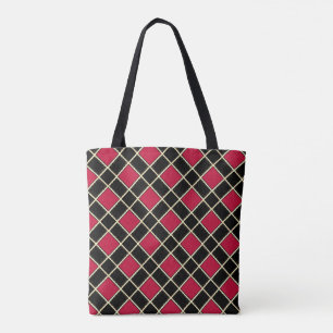 Elegant Diamond in Black & Red Tote Bag