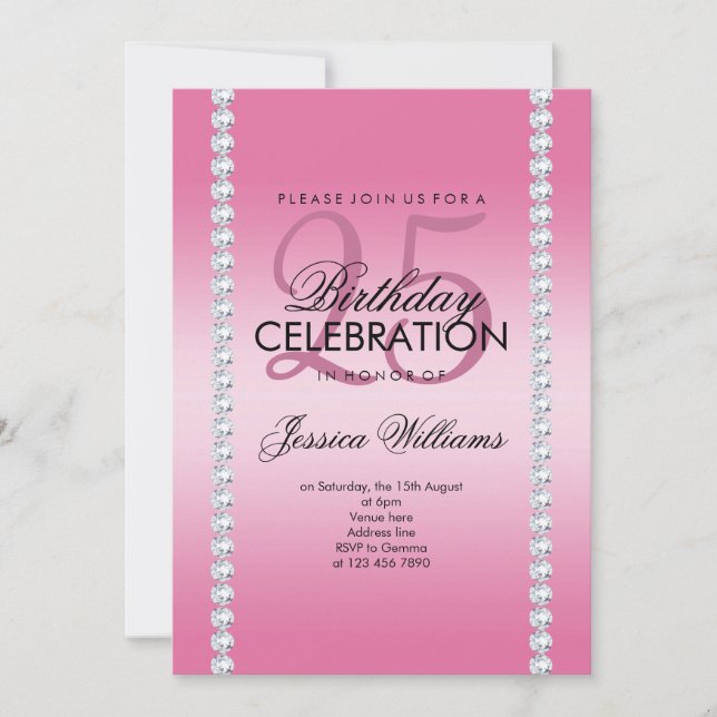 Elegant Diamond Jeweled Pink Birthday Invitation (Front)