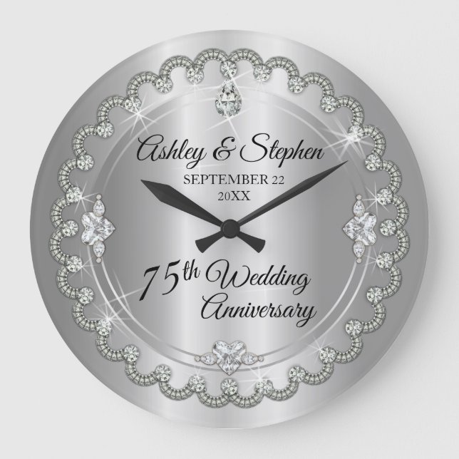 Elegant Diamond Jubilee 75th Wedding Anniversary Large Clock (Front)