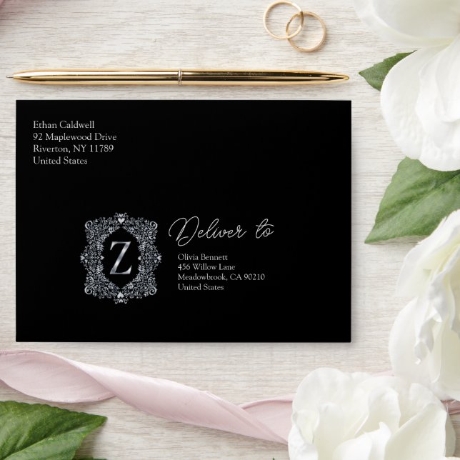 Elegant Diamond Letter Z Envelope (Wedding)