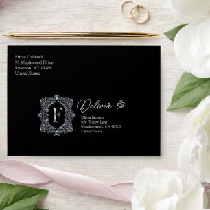 Elegant Diamond Monogram Letter F Envelope