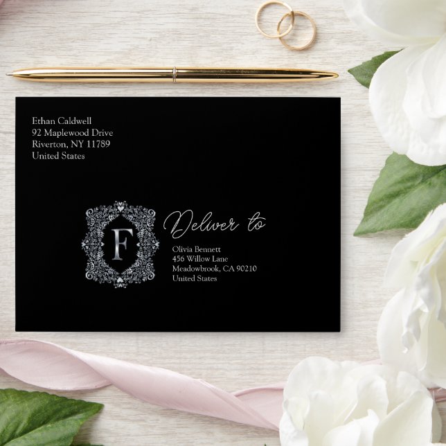Elegant Diamond Monogram Letter F Envelope (Wedding)
