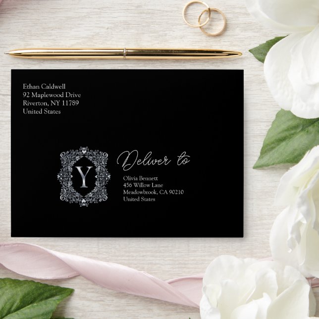 Elegant Diamond Monogram Letter Y Envelope (Wedding)