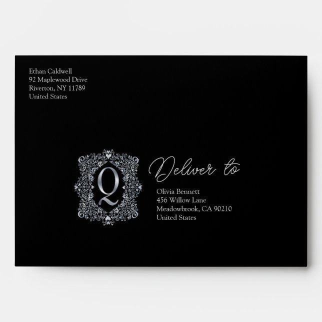 Elegant Diamond Monogram Q Envelope (Front)