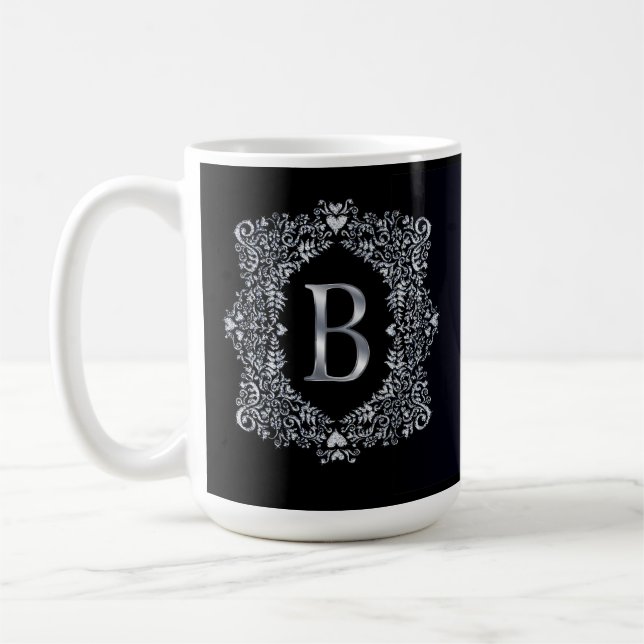 Elegant Diamond Ornate Frame Initial B  Coffee Mug (Left)