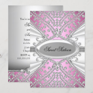 Elegant Diamond Pink Sweet 16 Party Invite