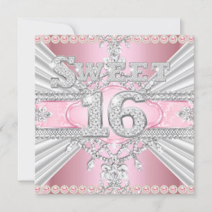 Elegant Diamond Pink Sweet 16 Sixteen Party 3 Invitation