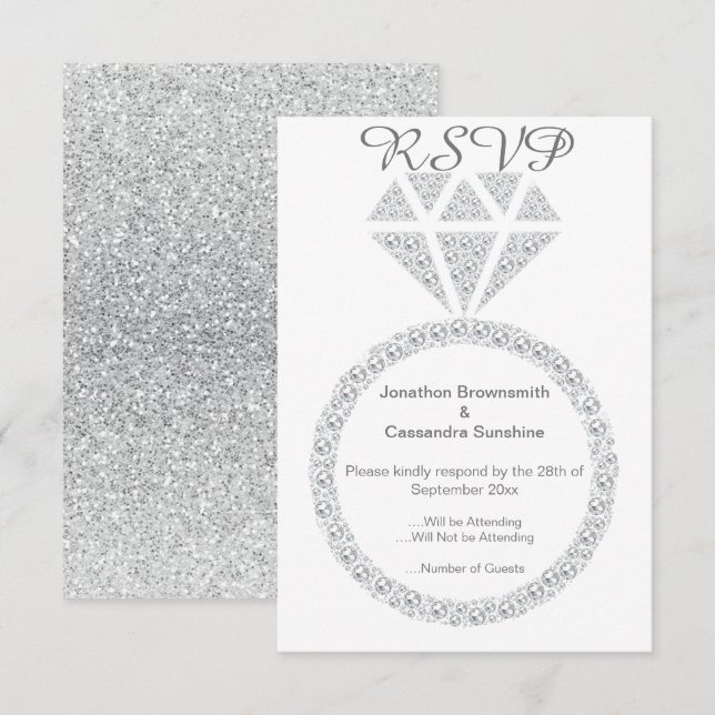 ELEGANT DIAMOND RING GLITTER RSVP  INVITATION (Front/Back)