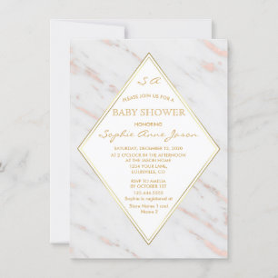 Elegant Diamond Rose Gold Marble Baby Shower Invitation