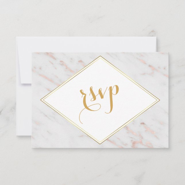 Elegant Diamond Rose Gold Marble RSVP Card (Front)
