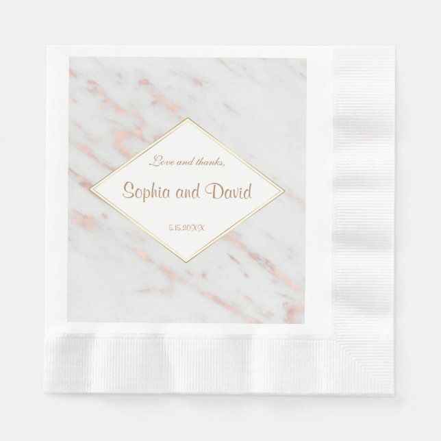 Elegant Diamond Rose Gold Marble Wedding Napkin (Front)