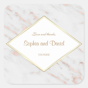 Elegant Diamond Rose Gold Marble Wedding Square Sticker