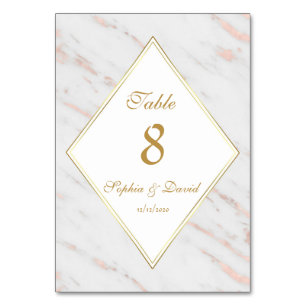 Elegant Diamond Rose Gold Marble Wedding Table Number
