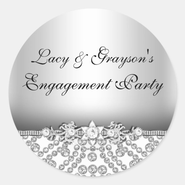 Elegant Diamond Silver Engagement Party Sticker (Front)