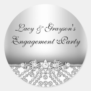 Elegant Diamond Silver Engagement Party Sticker