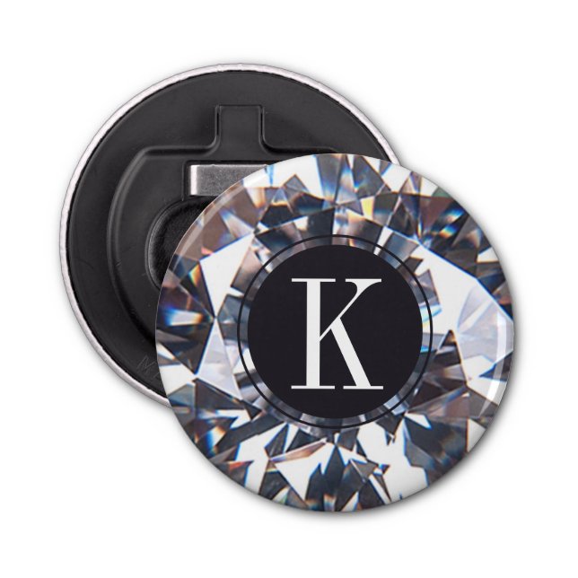 Elegant Diamond Sparkle Crystal Monogram Bottle Opener (Front)