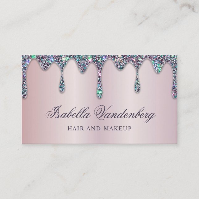 Elegant Diamond Sparkle Glitter Drips Lilac Satin Business Card (Front)