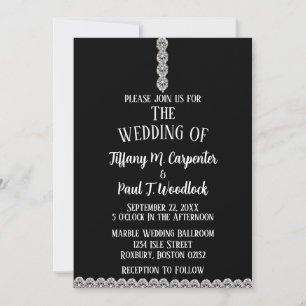 Elegant Diamond String Black & White Wedding Invitation