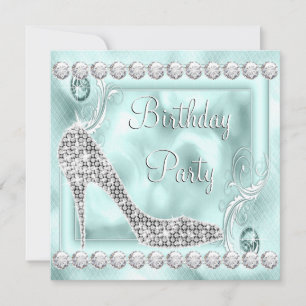 Elegant Diamond Teal Blue Birthday Party Invitation